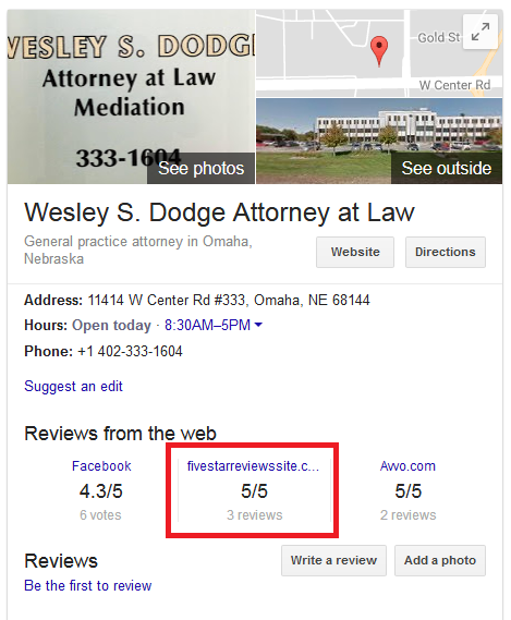 Wesley Dodge Attorney Reviews Map